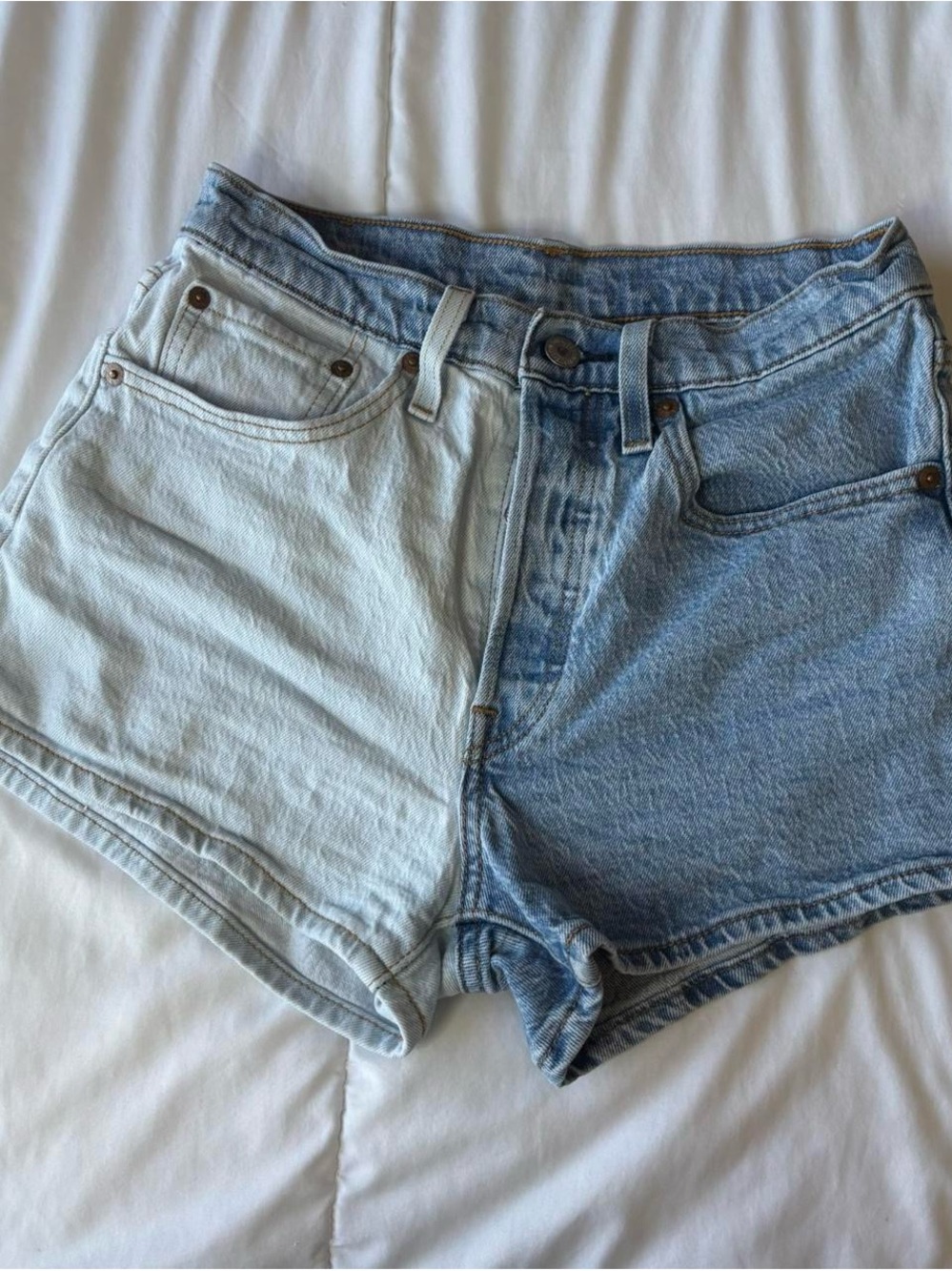 Levi's Two-Tone Cutoff Denim Shorts - Light Blue & Medium Blue - Picture 7 of 7